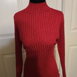 Women's Red Ribbed Sweater